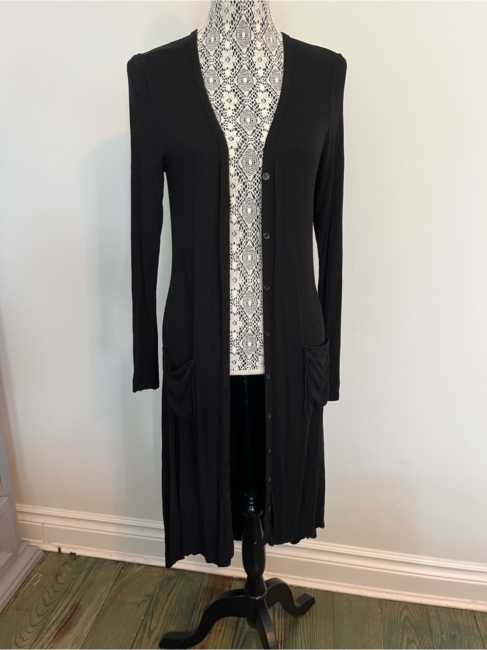 American Eagle outfitters Long Black Button-Front duster dress one size
